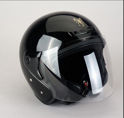 Motorradhelm, Jet-Helm mit Visier, schwarz-glänzend, mit ECE05