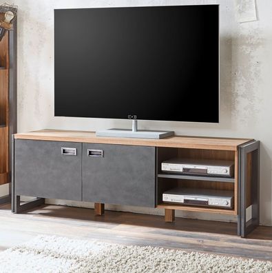 TV Lowboard Unterschrank Fernsehtisch Eiche und grau Board Auburn 156 cm