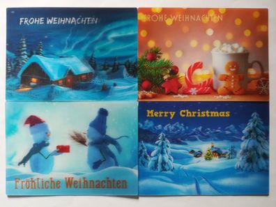 3 D Ansichtskarte Weihnachten Postkarte Wackelkarte Hologrammkarte Schnee Häuser Baum
