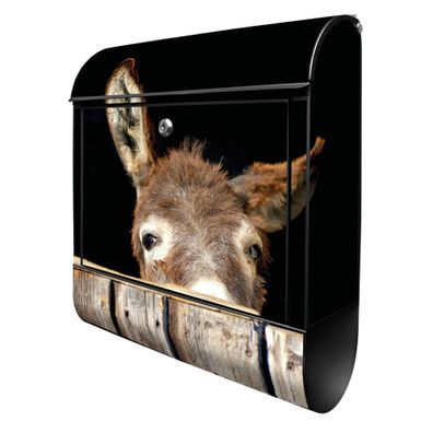 banjado® Design Briefkasten Stahl schwarz mit Zeitungsfach Motiv Esel