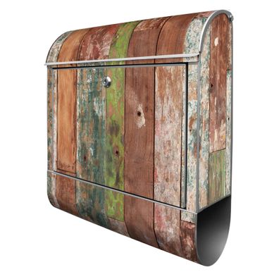banjado® Design Briefkasten Stahl silber mit Zeitungsfach Motiv Buntes Holz