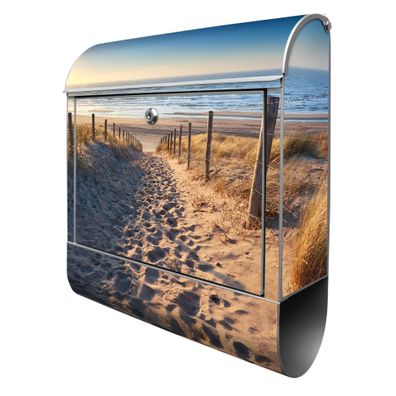 banjado® Design Briefkasten Stahl silber mit Zeitungsfach Motiv Nordseestrand