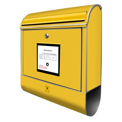 banjado® Design Briefkasten Stahl silber mit Zeitungsfach Motiv Briefkasten Gelb