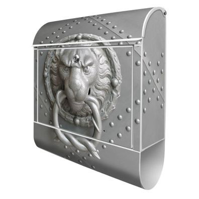 banjado® Design Briefkasten Stahl weiß mit Zeitungsfach Motiv Eisentor