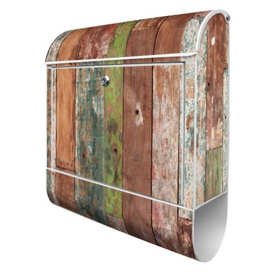 banjado® Design Briefkasten Stahl weiß mit Zeitungsfach Motiv Buntes Holz