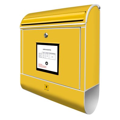 banjado® Design Briefkasten Stahl weiß mit Zeitungsfach Motiv Briefkasten Gelb