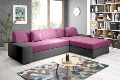 FURNIX Ecksofa TONMI Schlaffunktion und Bettkasten MA1100-PR68 Schwarz-Violett