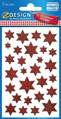 AVERY Zweckform 52277 Aufkleber Weihnachten 28 rote Sterne (Weihnachtssticker aus ...