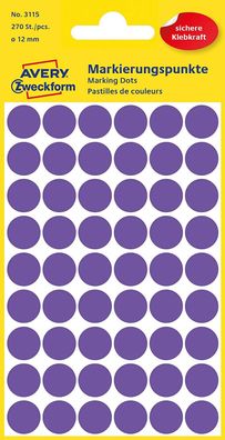 AVERY Zweckform 3115 Selbstklebende Markierungspunkte, Violett (Ø 12 mm; 270 Klebe...