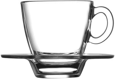 Pasabahce Aqua Service Kaffeetassen mit Teller, Glas, Transparent, 6 Stück 12 Teilig