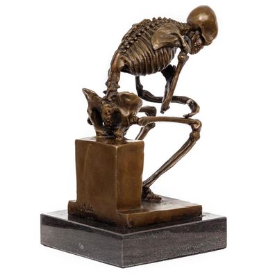 Bronze nach Rodin Skelett Gerippe Denker Figur Bronzeskulptur Anatomie 22cm