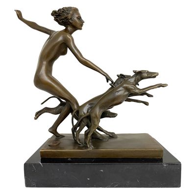 Bronzeskulptur Figur Göttin Diana Hund nach Lorenzl Antik-Stil Replik Kopie (d)