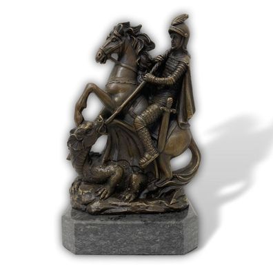 Skulptur Bronze Figur St. Georg Drachentöter Mythologie Antik-Stil Bronzefigur