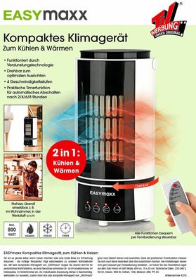 EASYmaxx 2IN1 Keramik Heizgerät Heizlüfter Klimagerät Ventilator Wärmen Kühlen