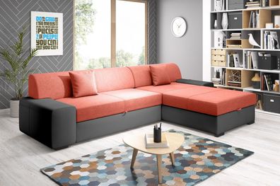 FURNIX Ecksofa TONMI mit Schlaffunktion und Bettkasten MA1100PR52 Schwarz-Orange