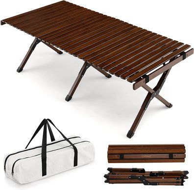 Aufrollbarer Campingtisch aus Bambus, klappbarer Picknicktisch mit Tragetasche
