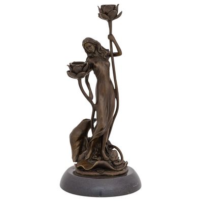 Kerzenständer Bronzeskulptur Frau Rose im Antik-Stil Bronze Figur Statue 35cm