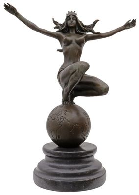 Bronzeskulptur Frau Weltkugel im Antik-Stil Bronze Figur Statue Erotik 25cm