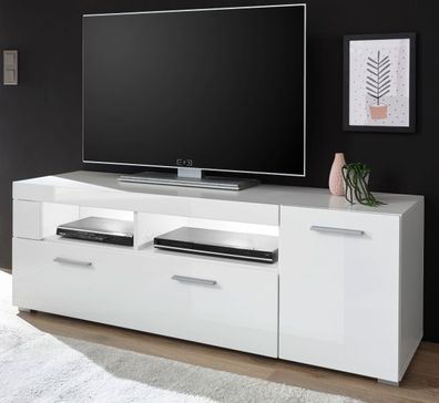 TV Lowboard Fernseher Unterschrank weiß Hochglanz 140 x 48 cm TV-Board Crucero