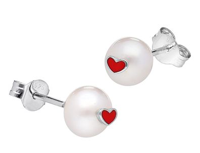 trendor Schmuck Kinder Perlen-Ohrringe Silber 925 Herzchen 41600