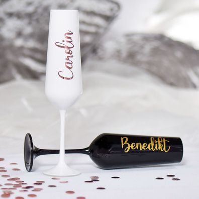 Sektglas mit Namen | Champagnerglas Schwarz & Weiß | Personalisierte Sektflöte