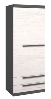 Kleiderschrank / Drehtürenschrank Sidi 07, Farbe: Grau / Kiefer Weiß - 194 x 80