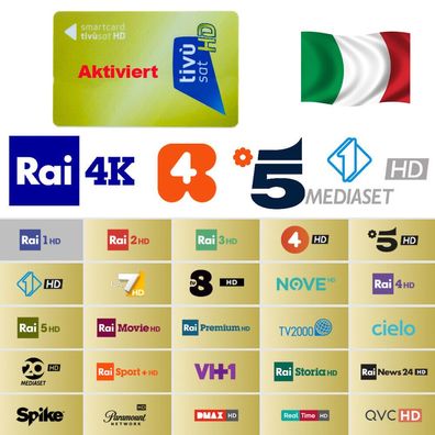 Original Tivusat Karte NEU Aktiviert SAT RAI MediaSet 4K HD TV Italienische Gold