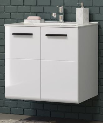 Waschtisch Set Waschbeckenunterschrank mit Waschbecken weiß Hochglanz 60 cm Riva