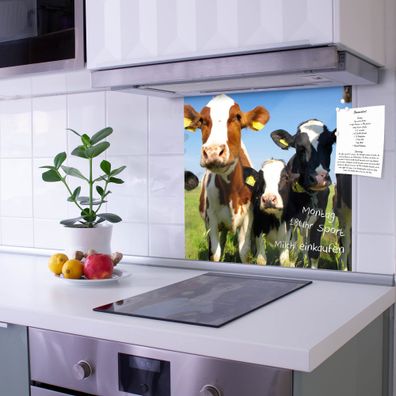 banjado® Küchenrückwand aus gehärtetem Glas magnetisch Motiv Kühe