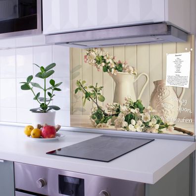 banjado® Küchenrückwand aus gehärtetem Glas magnetisch Motiv Stillleben Kirschblüten