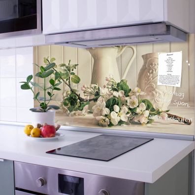 banjado® Küchenrückwand aus gehärtetem Glas magnetisch Motiv Stillleben Kirschblüten