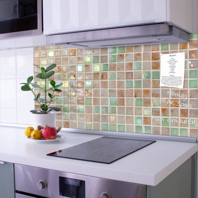 banjado® Küchenrückwand aus gehärtetem Glas magnetisch Motiv Grüne Fliesen