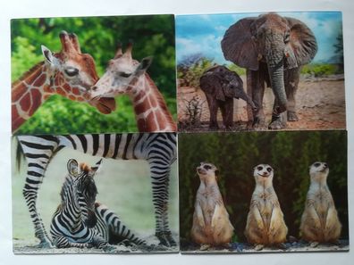 3 D Ansichtskarte Giraffen Zebra Elefant Erdmann Postkarte Wackelkarte Hologrammkarte