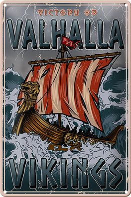 Blechschild Schiff 20x30 cm Valhalla Vikings Metall Deko Schild tin sign
