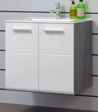 Waschtisch Set Waschbeckenunterschrank mit Waschbecken weiß Hochglanz 60 cm Riva