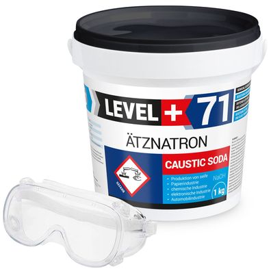 Ätznatron Rohrreiniger Caustic Soda 1kg Seifenindustrie + Schutzbrille Set RM71