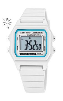 Calypso Digital Crush Armbanduhr Silikonband weiß Datum Alarm K5805/1