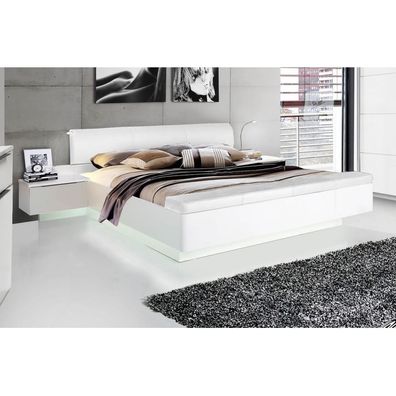 Doppelbett Ehebett / Nachtkommoden inkl. Fussbank Bett 180 x 200 Weiß Hochglanz