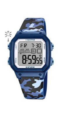 Calypso Digital Crush Armbanduhr Silikonband blau Datum Alarm K5812/3