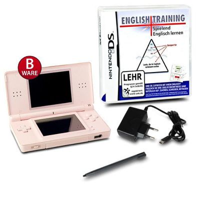 DS Lite Handheld Konsole rosa #74B + ähnliches Ladekabel + Spiel English Training