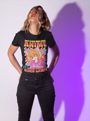 Bio Damen T-Shirt Oversize Just a Girl Where Loves Anime and Videogames Manga