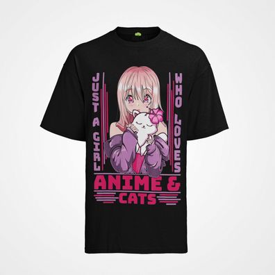 ln Anime Bio Baumwolle Herren T-Shirt Hentai Just A Girl Who Love Anime & Cats