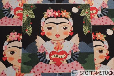 Stoff Kissen Panel Baumwolle Polyester Gobelin schwarz Püppi Carmen Love 47 cm