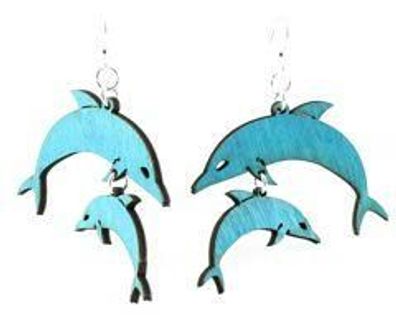 Lasergeschnittene Delphin-Ohrringe aus Holz