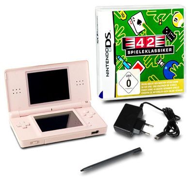 DS Lite Handheld Konsole rosa #74A + ähnl. Ladekabel + Spiel 42 Spieleklassiker