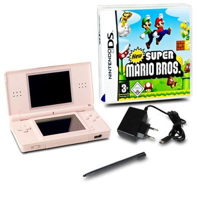 DS Lite Handheld Konsole rosa #74A + Ladekabel + Spiel New Super Mario Bros.