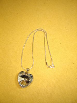 Halskette silberfarben mit Kristallherz 2,8 cm Trachtenschmuck Z p