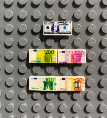 10 Stück City Fliese bedruckt 1x2 Geldschein Cash Euro - Lego kompatibel