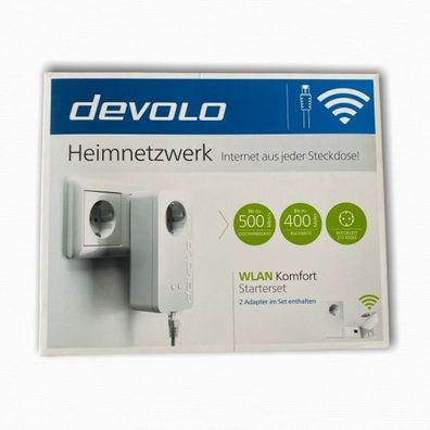 Devolo WLAN Komfort Set mit 2 Adapter, Internet aus der Steckdose, bis 500Mbit/ s
