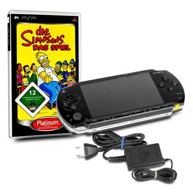 PSP Konsole 1004 in Black / Schwarz #10A + original Ladekabel + Spiel Die Simpsons...